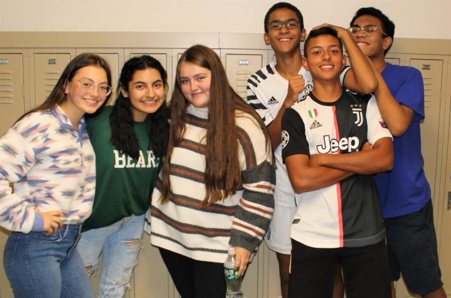 Various members of Student Council get together to film a short video, creatively showcasing all the interesting themes the upcoming spirit week has to offer. While hard at work promoting the event, the team of students never ceased to have fun in the process; as seen in the photo, they remain positive and bonded by their dedication to EBHS. 
(Left to Right - Jackie Gerace, 11; Joy Elasmar, 12; Audrey Shelley, 12; Ahmed El Shamma, 11; Marco Landeo, 11; Isaiah Almero, 12.)
