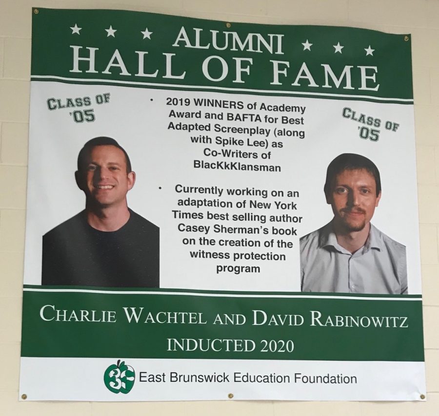 A poster honoring screenwriters Charlie Wachtel and David Rabinowitz hangs in the EBHS terminal.