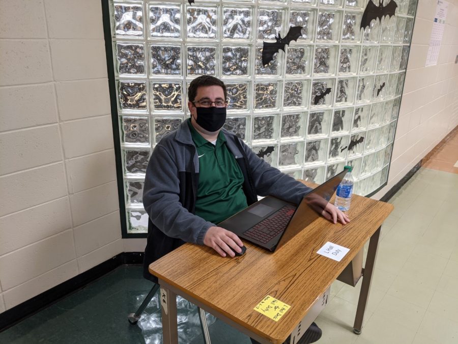 Mr. Mondry, like many other History teacher, chips in and does his part for the high school community. This time, he is on hallway duty.
