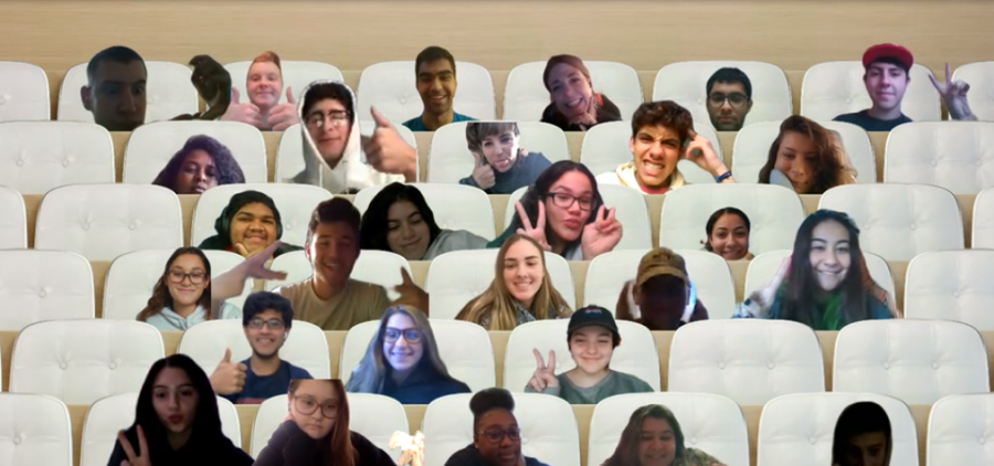 Period 3 Humanities students pose in their virtual seats during class. A beaming Mrs. Deerson stated afterward: “This made my entire week!”