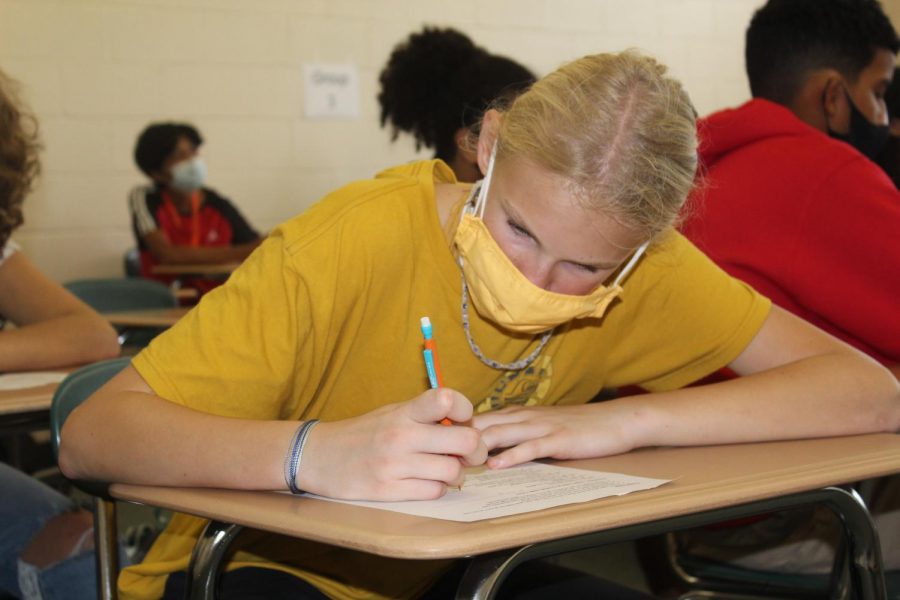 Student Completing a Test on Paper