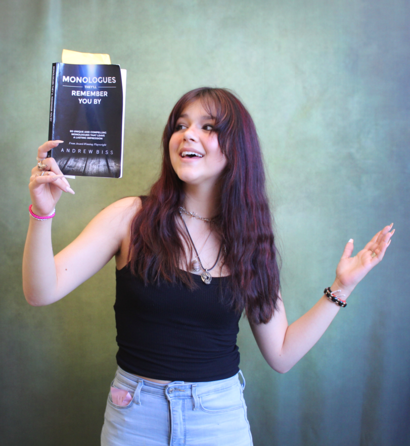 Senior Bryanna Grossman holds a book of monologues as she shows off her newfound extroverted nature.
